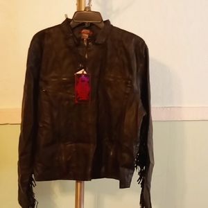 Faux Leather Jacket with fringe sleeves